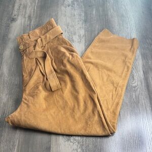 Free People Nightfall Vegan Suede Paperbag Crop Pants in Camel with Raw Hem.
